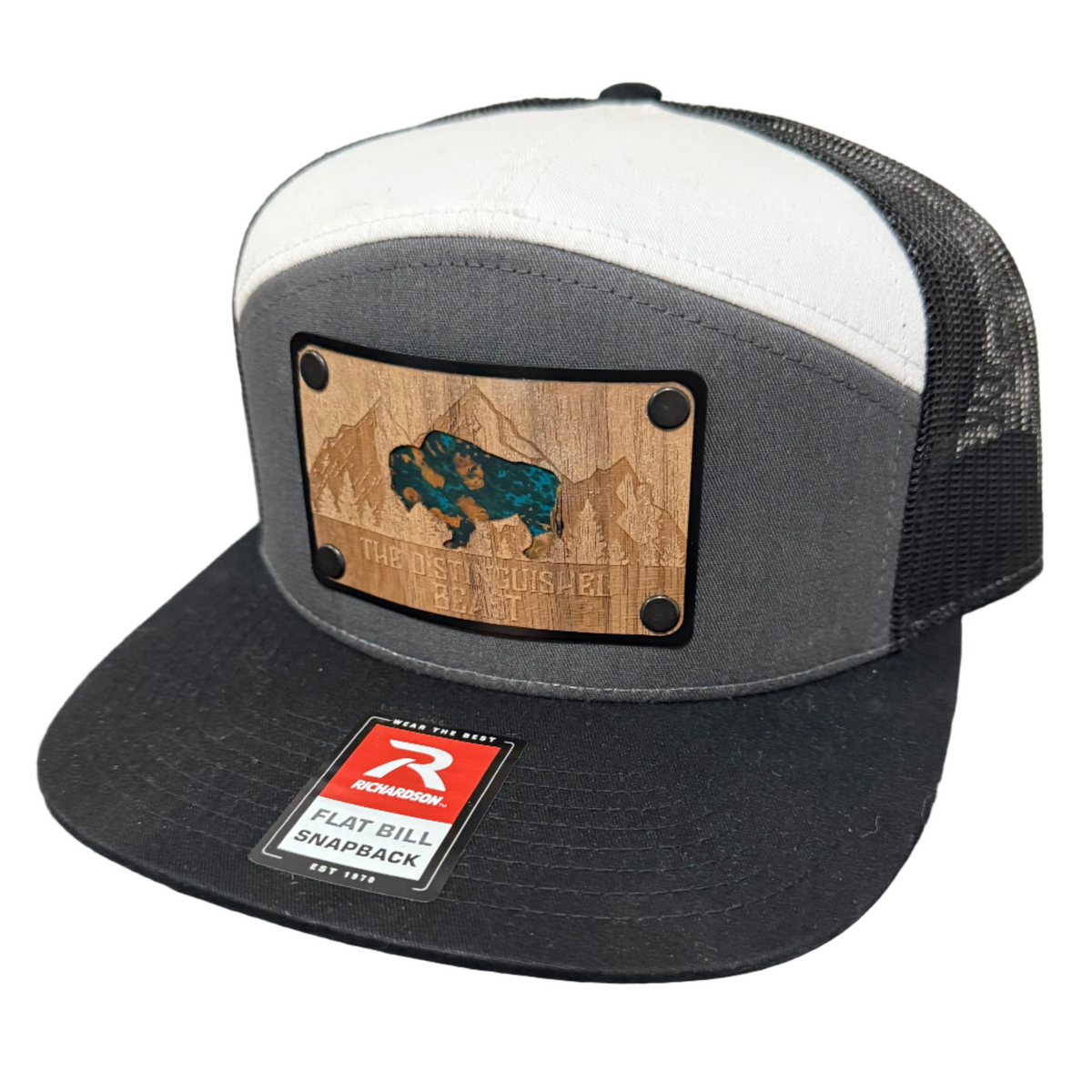 Seven panel Charcoal Wood Patch hat