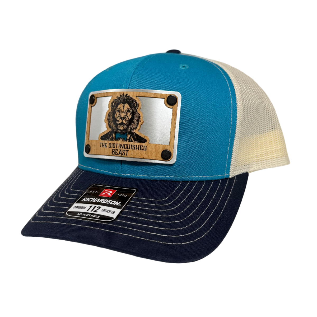 Lion Teal Tie Wood Patch Hat