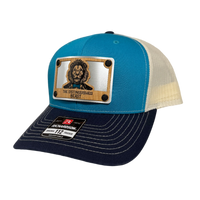 Lion Teal Tie Wood Patch Hat